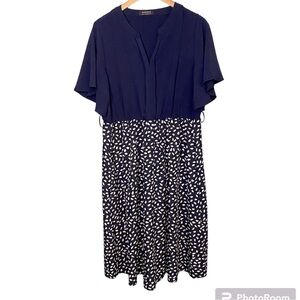 Bloomchic Navy Polka Dot Flutter Sleeve Midi Dress Size 14/16